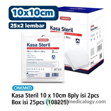 harga Kasa Steril 10 x 10 cm OneMed 8 ply Isi 2 Lembar Box isi 25 Pouch