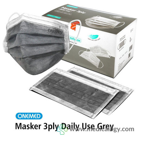 harga Masker Karet Earloop Grey 3 Ply Onemed per box isi 50