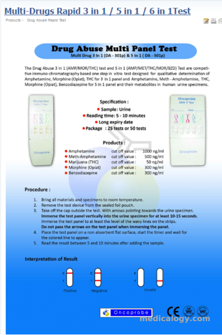 jual Oncoprobe Drugs Test 3 Parameter 50 Panel/Box